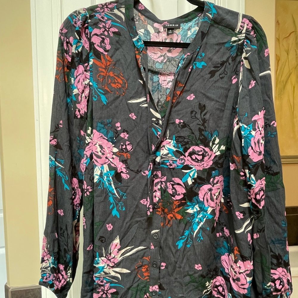 Torrid Black Long Sleeve Wrap Blouse